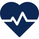 A blue icon—A heart overlaid with a cardiogram