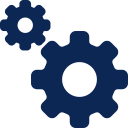 A blue icon—Two interlocking gears