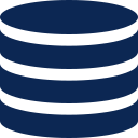 A blue icon—A stack of cylinders, meaning computer storage
