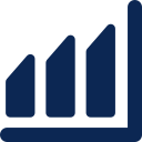 A blue icon—A stylized bar chart